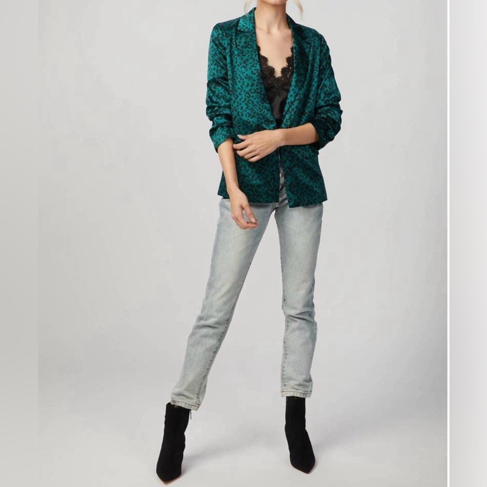 NWT💕CAMI NYC Emerald SILK LEOPARD PRINT OLLIE BLAZER | Sz S